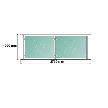 Kit balustrada din inox pentru sticla , inaltime 1000 mm, lungime 2700 mm (sticla nu este inclusa)