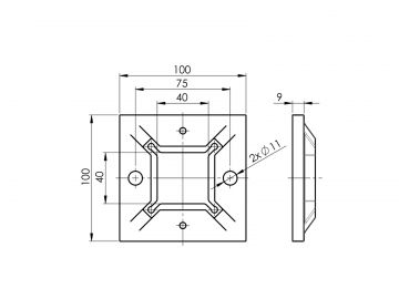 A4940 Flansa inox AISI304 Pentru teava 40x40 mm exterior 100x100 mm